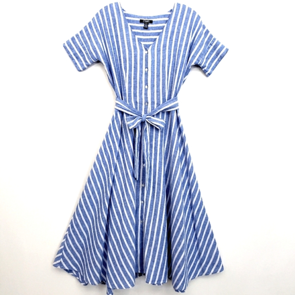Chaps Blue & White Stripe Shortsleeve Fit and Flare Dress